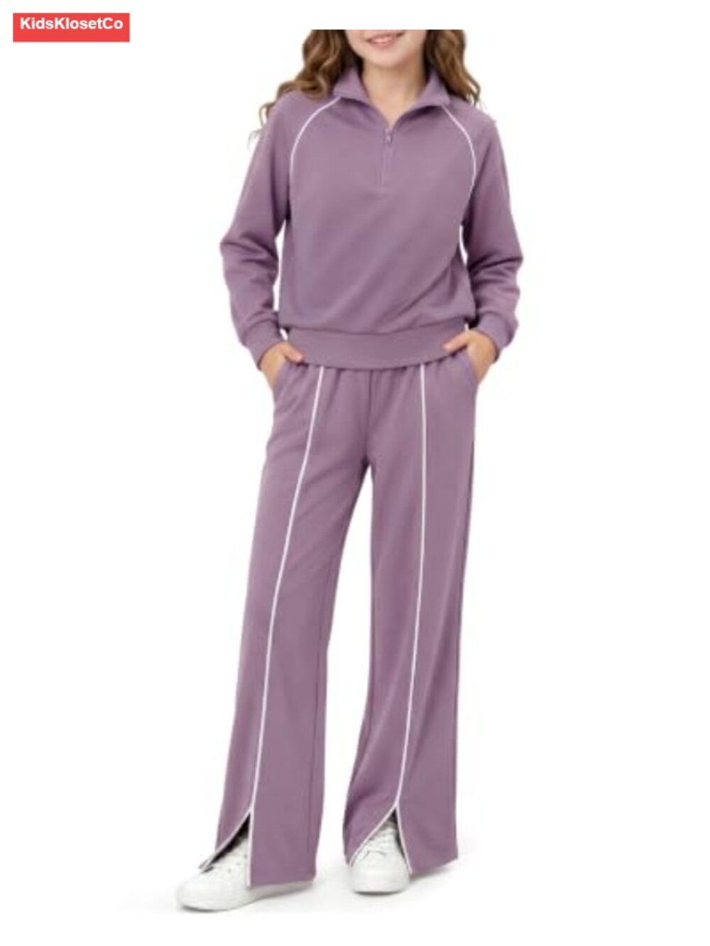 Girls 2 Piece Sweatsuit Set Half-Zip Sweatshirt Wide Leg Pants 7-14 Years